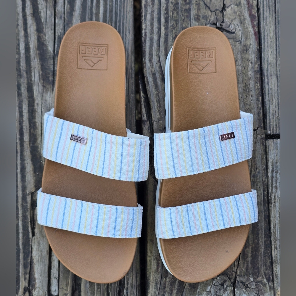 Reef Womens, Cushion Vista, Beachy, Multicolor Striped Sandals, Sz 9